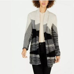 Multi-Textured Long Cardigan Deep BlackHeather
